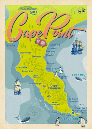 Cape Point Peninsula Map Souvenir Poster South Africa