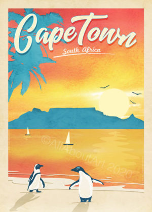 Cape Town Table Mountain Poster Vintage